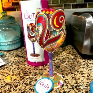 NIB LOLITA Hand Painted 15oz Wine Glass “29 And Holding” Birthday Theme With Box